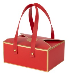 Hammont Cookie Boxes for Gift Giving - 4 Pack of Bakery Boxes, Easy to Assemble Decorative Cardboard Luxury Gift Box with Faux Leather Handle for Jewelry, Chocolate and Candy - 5x7x3 Inches (Red)