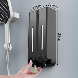Foeska Double 500 ml Soap Dispenser Wall Mounted Shower Gel Shampoo and Conditioner Hand Body Wash Liquid Soap Dispenser Wall Soap Dispenser for Bathroom Kitchen (Black)