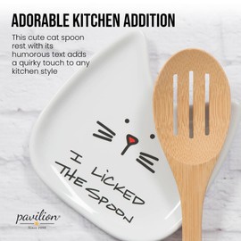 Pavilion Gift Company 37114 I Licked Ceramic Cat Spoon Rest, Stoneware, White