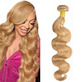 Hxxcoup Human Hair Bundles, Sew-in Bundles, Human Hair, Body Wave, Real Hair Wefts for Sewing, #27 Blonde Double Weft Extensions for Women, Minimal, Smell, Minimal Tangle, 24 Inches (61 cm)
