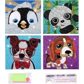 Ausbond 4Pcs DIY Art Painting Kits for Kids Animal Art and Crafts for Kids Ages 6-8-10-12 Girls Boys 5D Gem Art by Number Kits for Birthday Christmas Gifts