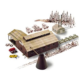 Walthers Cornerstone N Scale Model 174 Brown Scale Mountain Lumber Chevron Sawmill - Kit, (933-3236), Small