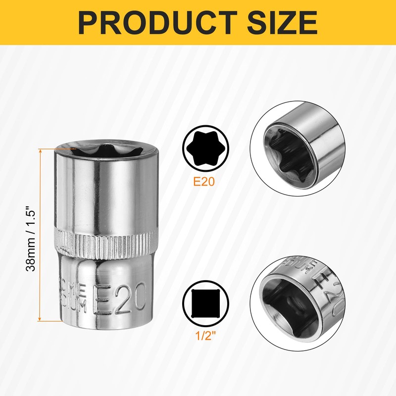 HARFINGTON 8pcs E-Torx Socket 1/2" Drive E20 External Torx Deep