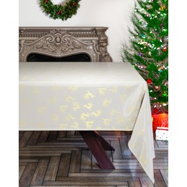 Emma Barclay Christmas Table Cloth, Rectangular Machine Washable Xmas Dining Tablecloth in Cream with Gold Reindeer Design - 60x84 Inch (152x213cm)