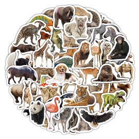 Animal Children's Stickers, Pack of 50, Realistic Animal Vinyl Decals for Laptop, Scrapbook, Kindle, Suitcase