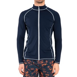 Actleis al21001 Men's Rash Guard, Long Sleeve, Hoodless, Zip-up, Swimwear, UV Protection, Pool, Sea, Beach, Sauna, Stylish, Amphibious, navy