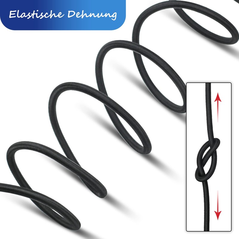 suruikei Rubber Cord 6 mm 15 m Black, Elastic Expander