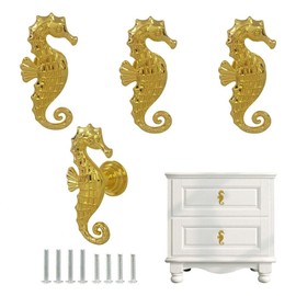 Sutfmwe Seahorse Cabinet Knob, Nautical Drawer Pulls Handles for Ocean Gold Beach Coastal Theme Decorative Furniture Door Knob Pulls for Dresser Cabinet Closet Kitchen Decor 4PCS (Gold)