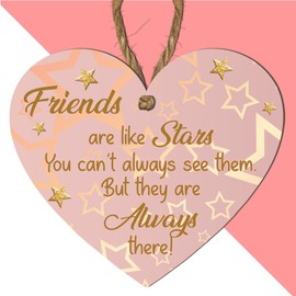 Friends Are Like Stars - Rose Gold Wooden Heart Plaque | Beautiful Friendship Keepsake Gift | Inspirational Hanging Wall Decor for Best Friends | Thoughtful Friendship Sign