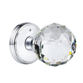 CLCTK Crystal Glass Door Knobs Interior with Lock, Round Bathroom Bedroom Door Knobs (Privacy, Polished Chrome)