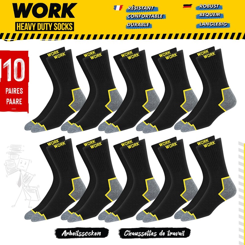 SOXCO WORK Socks for Men 9-12 Crew Length Black Heavy
