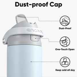 ENCOOL Botella de Agua Aislada a Prueba de Fugas con Popote de Doble Sorbo Diseño Seguro para Bolsa para Trabajo, Viajes y Gimnasio – Mantiene las Bebidas Frías Todo el Día, 18 oz, Gris Brumoso