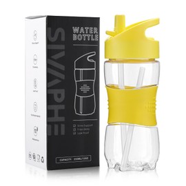 Sivaphe 12oz Sport Water Bottle with Straw and Handle, BPA Free Tritan Plastic Small Kids Water Bottle for Boys Gilrs School (1 Pack Yellow))