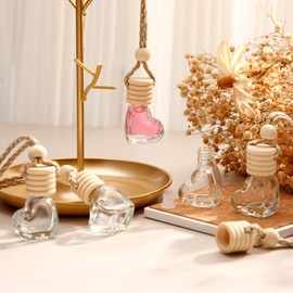 50 Pcs Hanging Car Air Freshener Car Diffuser Bottles Empty Glass Perfume Bottles Air Freshener Diffuser Bottle Pendant for Essential Oils Fragrance Aromatherapy Bottle Ornament (Heart, Clear)