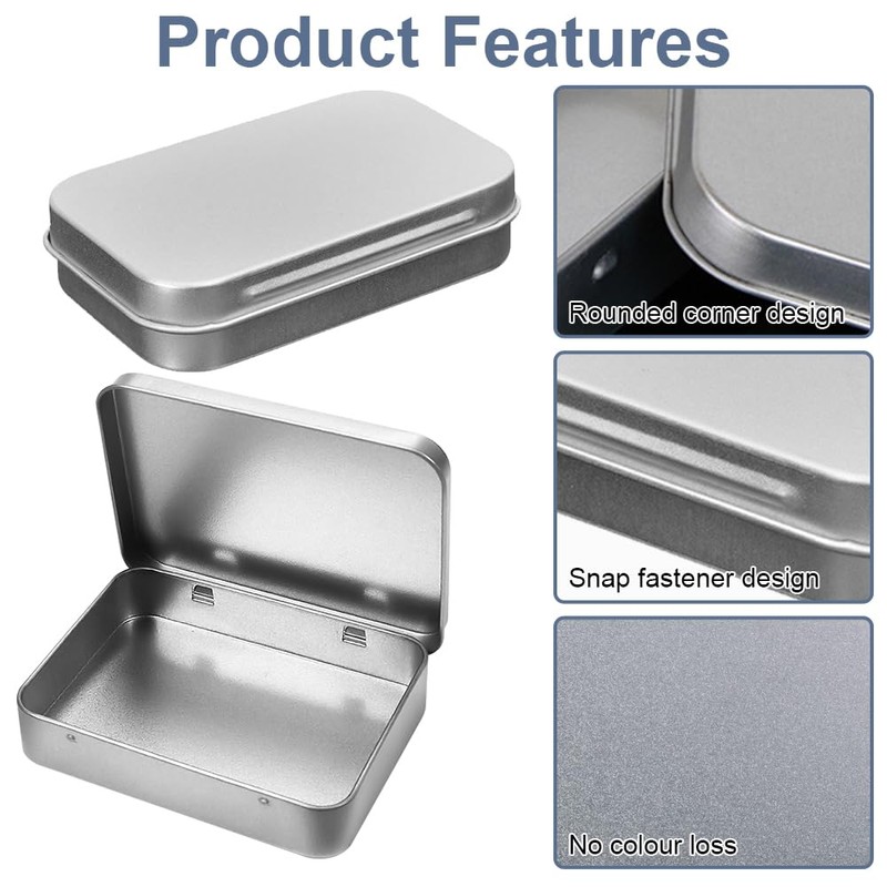 Pack of 6 Metal Storage Hinge Boxes, 9.5 x 6