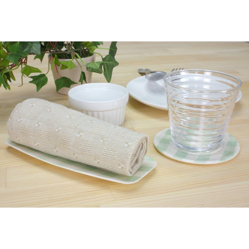 Tatsu Craft Coaster, Milky Check, Green, Dishwasher Safe, Stylish, Cute,