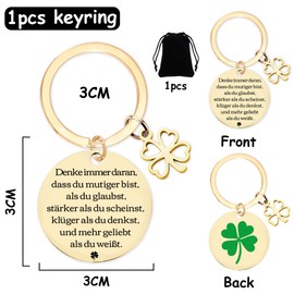 Tasoraor Courage Gift Keyring Lucky Charm - Double-Sided Four-Leaf Clover Exam Keyring, Encouragement Gifts for Boyfriend Girlfriend Birthday, Golden, S