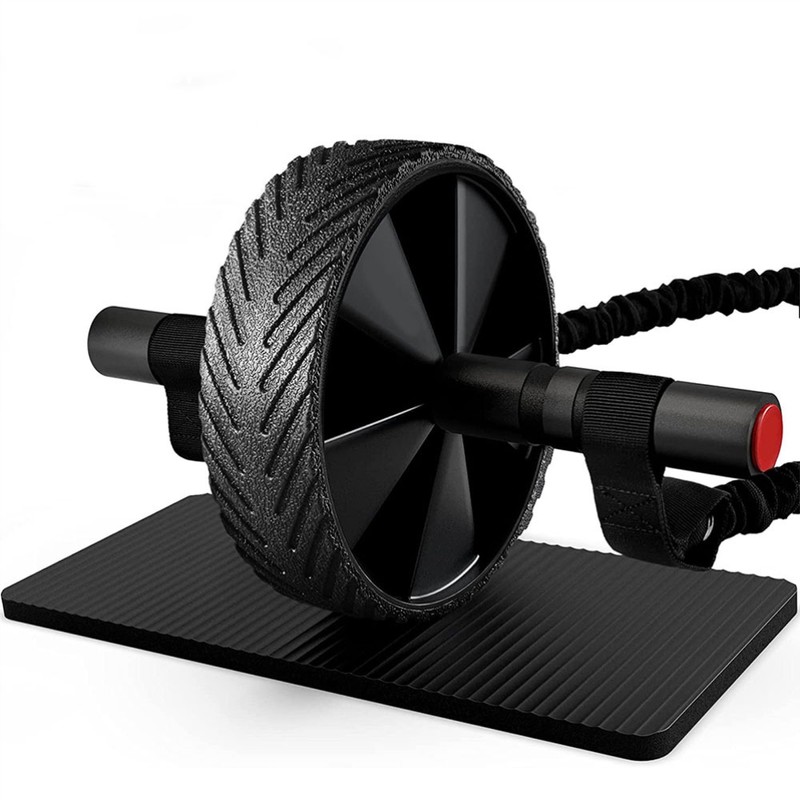 Wheel Exercise Roller with Non Slip Knee Pad Resistance Band