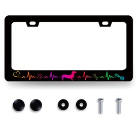 Colorful Dachshund License Plate Frame Lifeline Dogs Paws License Plate Holder Funny License Plate for Car Decoration Stainless Steel Animal Car Accessory with Screws Men Women 12.3"x 6.3"