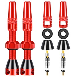 Aracey Tubeless Presta Valve Stems, 36mm Presta Valve Stems with Valve Core Remover Caps - Super Light Alloy - Pair -Multiple Color and Size Options(Red, 36MM)