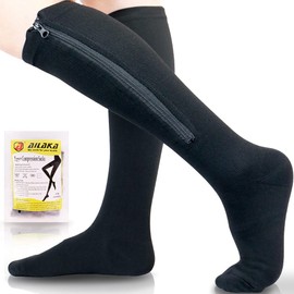 Ailaka 15-20 mmHg Zipper Compression Socks for Women Men, Closed Toe Support Graduated Medical Varicose Veins Hosiery, Perfect for Athletics, Running, Flight Travel, Support, Edema, Pregnancy