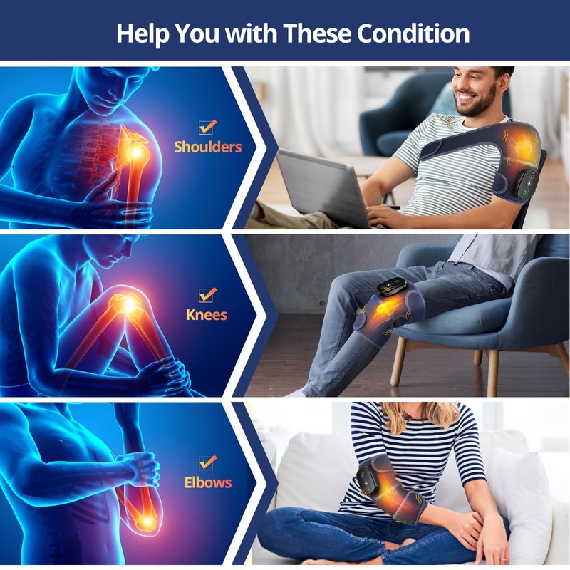 MOAJAZA Cordless Knee Massager with Heat and Vibration, Heating Pad