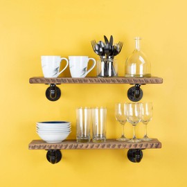 Pipe DÉCOR Electroplated Industrial Pipe Double Flange Brackets Set of 4 Industrial Steel Black Shelf Brackets for Hanging Shelves Wall Mounted Pre-Sealed Ready to Use Real Durable Metal (4 Inch)