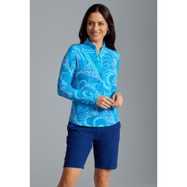 IBKUL Athleisure Wear Sun Protective UPF 50+ Icefil Cooling-Rebecca Print Long Sleeve Mock Neck Top-10087 Turquoise Multi/Rebecca/S