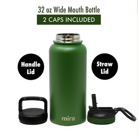 MIRA Stainless Steel Vacuum Insulated Wide Mouth Water Bottle | Thermos Flask Keeps Water Stay Cold for 24 Hours, Hot for 12 Hours | Metal Bottle BPA Free Cap