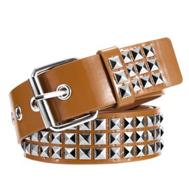 Newellsail Rivet Belt Skirt Rivets Belt PU Leather Punk Belt with Bright Pyramid Rivets for Men and Women Gothic Clothing Accessories (Khaki), khaki