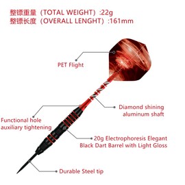 Steel Tip Darts Set 22g,3 Pack Professional Dart with Aluminum Shafts(+3 More Spare Shafts) and 2 Style Flights And Darts Case -Red