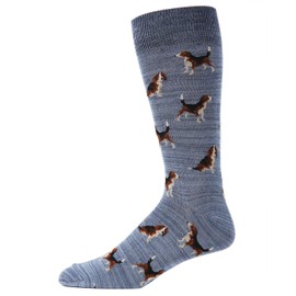 MeMoi Men's 2 Pair Pack Beagle Dog Rayon Blend Crew Socks Blue Marled 10-13