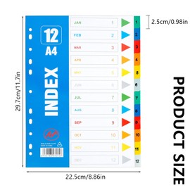 OEEYYT 1-12 Part Dividers A4 5 Pack Plastic Folder Dividers A4 Ring Binder Dividers A4 File Dividers Multi-Colour, for Lever Arch Files Office School Index Dividers (12 Pages of Numbers 5-Pack)