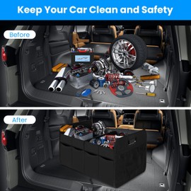 InfiniPower 50L Car Trunk Organizer, Collapsible 2 Compartment SUV Trunk Storage, Anti Slip Waterproof 600D Oxford Polyester, Fits Minivan Truck Standard Size, 2 Pack, Black New