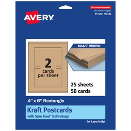 Avery Printable Rectangle Cards with Sure Feed Technology, 4" x 6", Kraft Brown Cardstock, Print-to-The-Edge, Laser/Inkjet, 50 Total, Great for Postcards and Thank You Cards