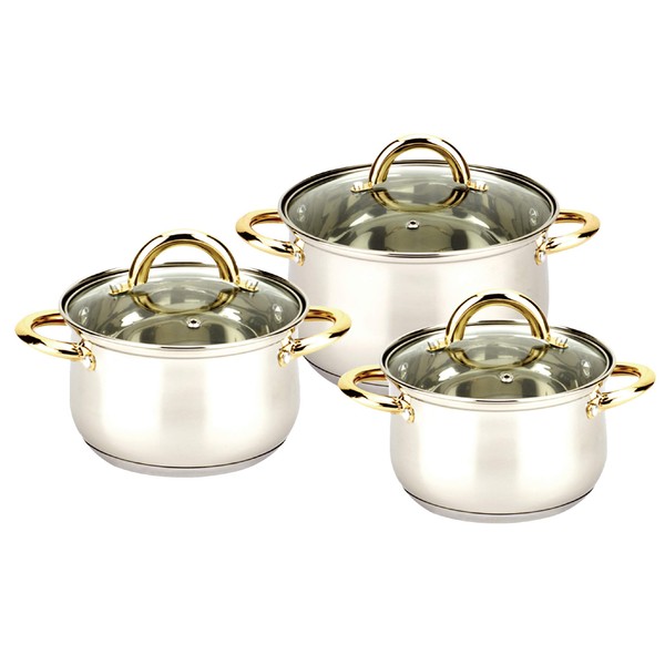 Uniware Super Quality18/10 Stainless Steel Cookware Set with Gift Box (6 Pcs Cookware Set, Golden Coating)