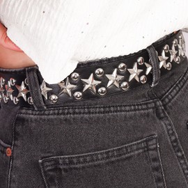 Manfnee Punk Belt Rivet Belt Women and Men Faux Leather Belt for Jeans Hip Hop Gothic Rock Belt, d:1pc
