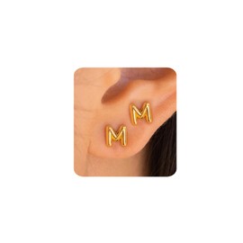 MUMREUES Gold Earrings for Women Trendy 14K Gold Initial C Letter Stud Earrings Simple Small Minimalist Dainty Cute Hypoallergenic Earrings Jewelry Gifts