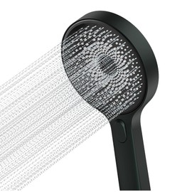 Krobec Hand Shower Head, Large Shower Head, Rain Shower, 130 mm, Hand Shower, with 3 Jet Types, Premium Shower Set, Massage Nozzle for Spa (Black)