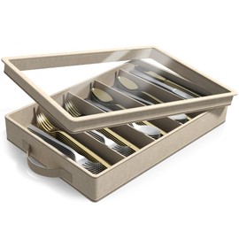 Sorbus Flatware & Utensil Storage - Fabric Chest Box for Storage and Organizing Utensils, Silverware, Flatware, Cutlery - Silverware Organizer Container with Clear Lid & Adjustable Divider