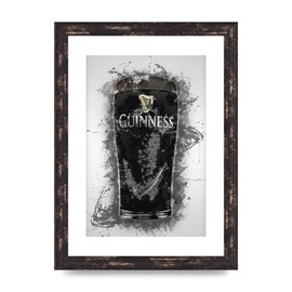Lithobee - Guinness Pint Splatter - Printed Wall Art Design in Sizes A2, A3 & A4 Framed in a Stylish Quality Coloured Frame or Unframed (A4 Brown Distressed Frame)