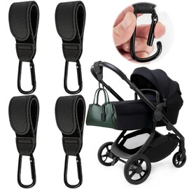 4 Pcs Leather Buggy Clips,Pram Hook Clip,Pram Rocker Clip for Bags，Buggy Bike Rocker Clip,Universal Pram Accessories for Pushchair,Shopping Bag,Backpack