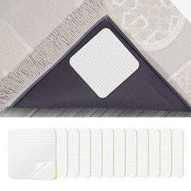 AMYFAY 12PCS Rug Tape 4"x4" Square Reusable Washable Cuttable Anti Slip Rug Pad, No Damage Floor Prevent Sliding Carpet Grips, Grippers for Corner Carpet to Hold Rug in Place for Hardwood Tiles Home
