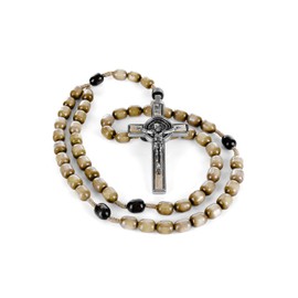 Genuine Made in Italy Rosary Necklace Blessed by Pope Francis Saint Benedict Medal Cross perfect for car mirror Rosarios catolicos para hombre Patron of Students Christian Values (Light Brown)