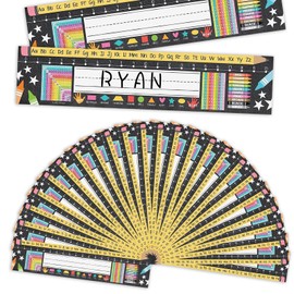 42 Pieces Desk Name Tags for Classroom, 11×3 Inch Student Name Plates Black Manuscript Nametags Preschool Kindergarten Teacher Nameplates for Student Desks