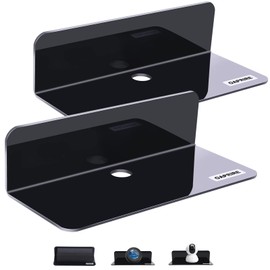 OAPRIRE Acrylic Floating Wall Shelves Set of 2, Damage-Free Expand Wall Space, Small Display Shelf for Smart Speaker/Action Figures with Cable Clips