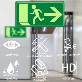 WwuHua Emergency Exit Sign, Afterglowing, Pack of 3 Escape Signs, 300 x 150 mm Exit Sign, Sign for Schools, Hospitals, Shopping Malls, Office Buildings (Green-To Right)