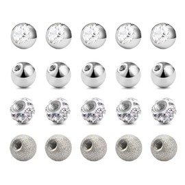 Besyvvin 20pcs Silver Piercing Balls 3mm Stainless Steel 1.2mm Replacement Balls Spike Black Gold for 16G Lip Eyebrow Septum Piercing