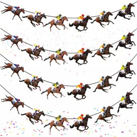 4 Pieces Horse Racing Banne, Horse Racing Bunting Banner Event Party Decorations,Streamer Kentucky Horse Derby Garland Banner,Flag Flower Decor Ornament Garland Streamer Paper Baby Shower Props Pet