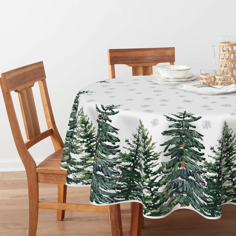 Artoid Mode Snowflakes Pine Trees Christmas Table Cloth, Round 120